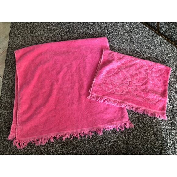 Vtg Fashion Manor Pink Floral Butterfly Embossed Hand Towel/Unbranded Bath Towel - Picture 1 of 5